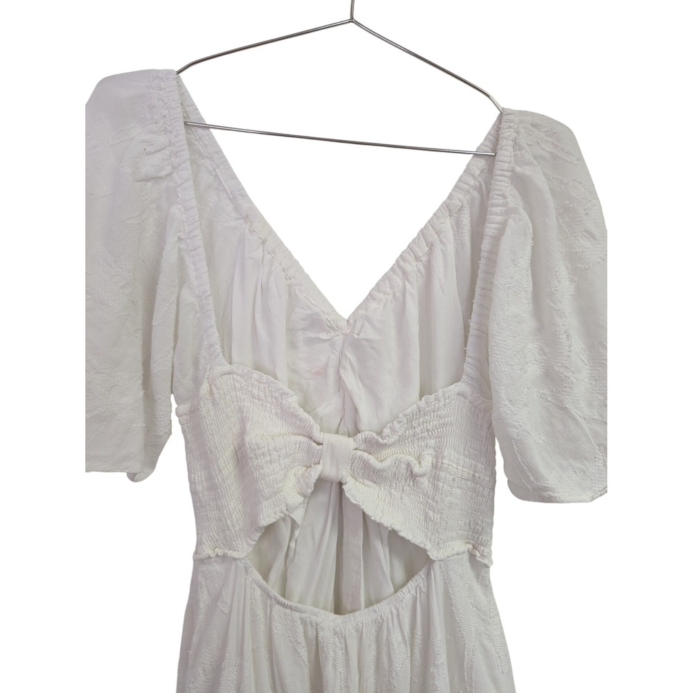 By Anthropologie Tiered Maxi Dress Flutter Sleeve Bow Back Embroidered White M - Picture 10 of 12